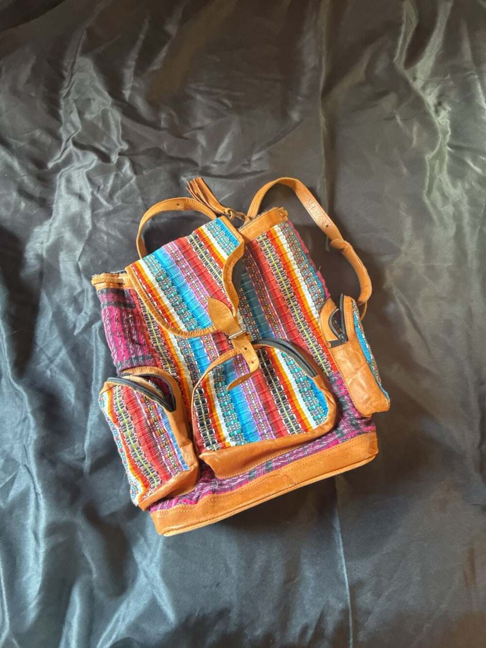 Vintage Handwoven Kilim and Leather Boho Backpack